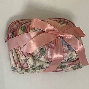 Floral Quilted Bag Set with Pink Ribbon